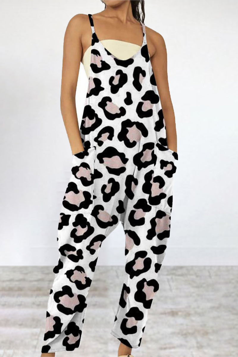 Combinaisons décontractées imprimées, patchwork, poches, col en V, coupe ample