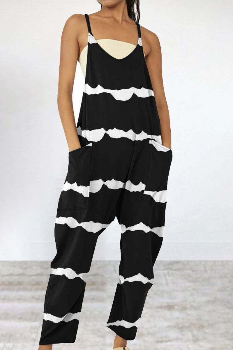 Combinaisons décontractées imprimées, patchwork, poches, col en V, coupe ample