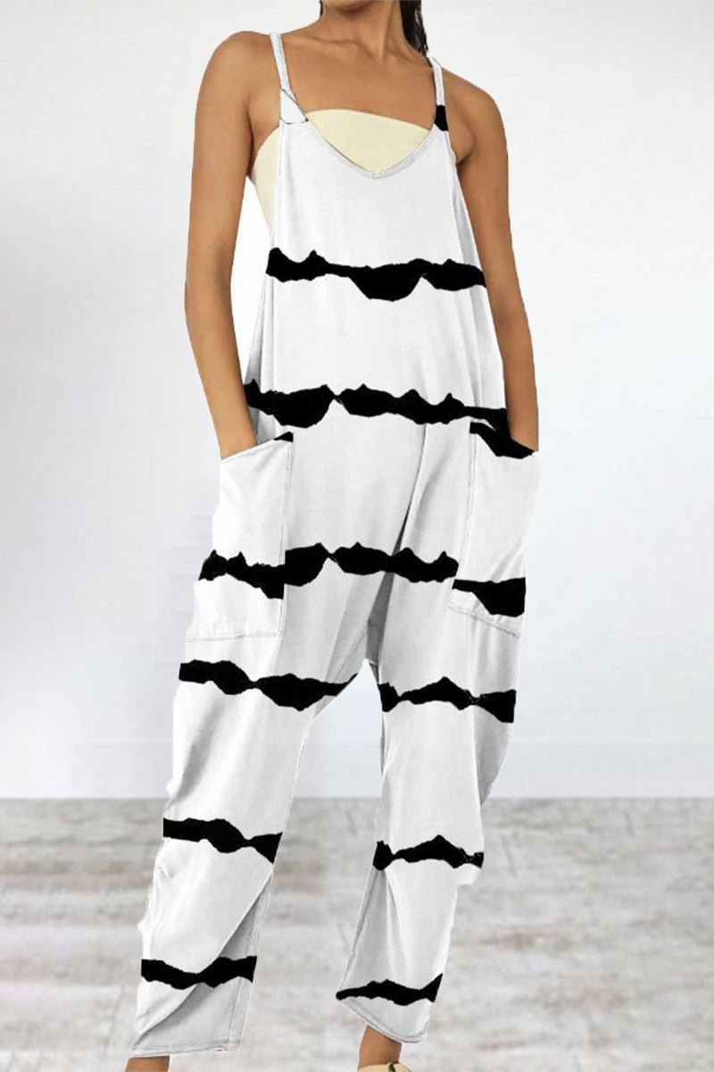 Combinaisons décontractées imprimées, patchwork, poches, col en V, coupe ample