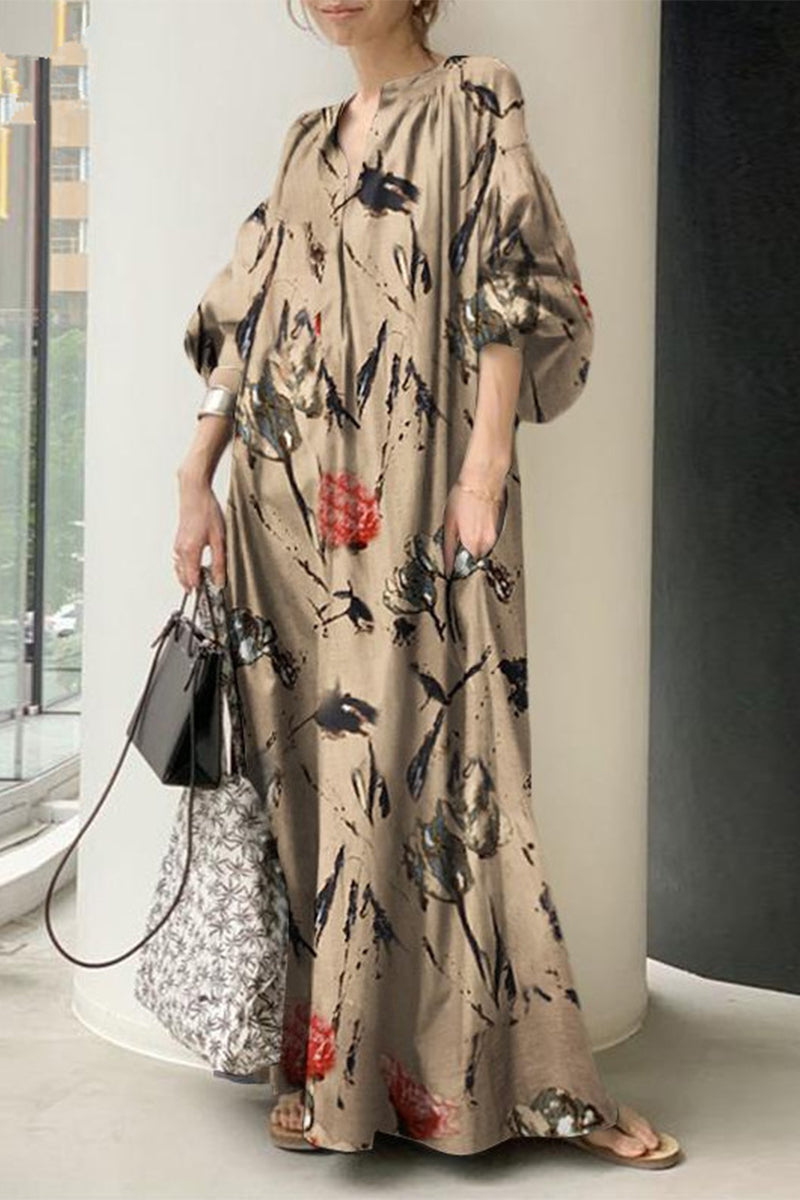 Robe imprimée casual style collège, col en V, patchwork.