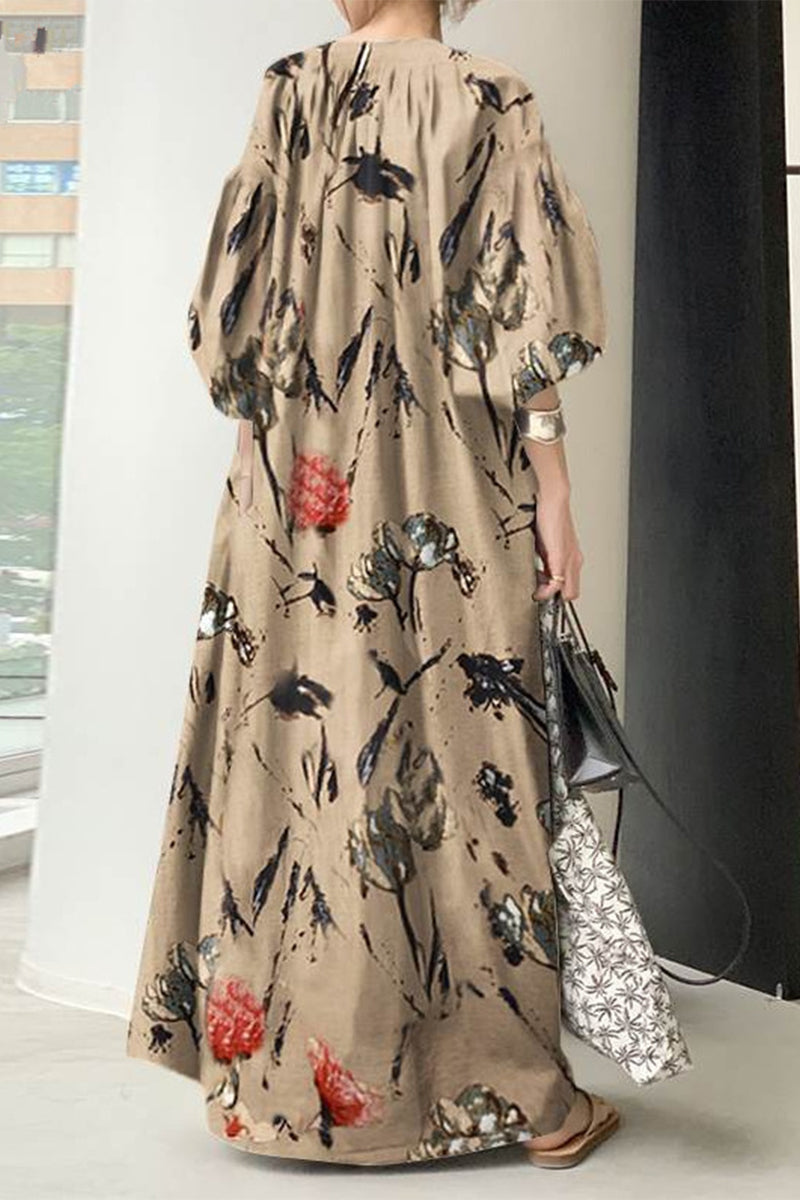 Robe imprimée casual style collège, col en V, patchwork.