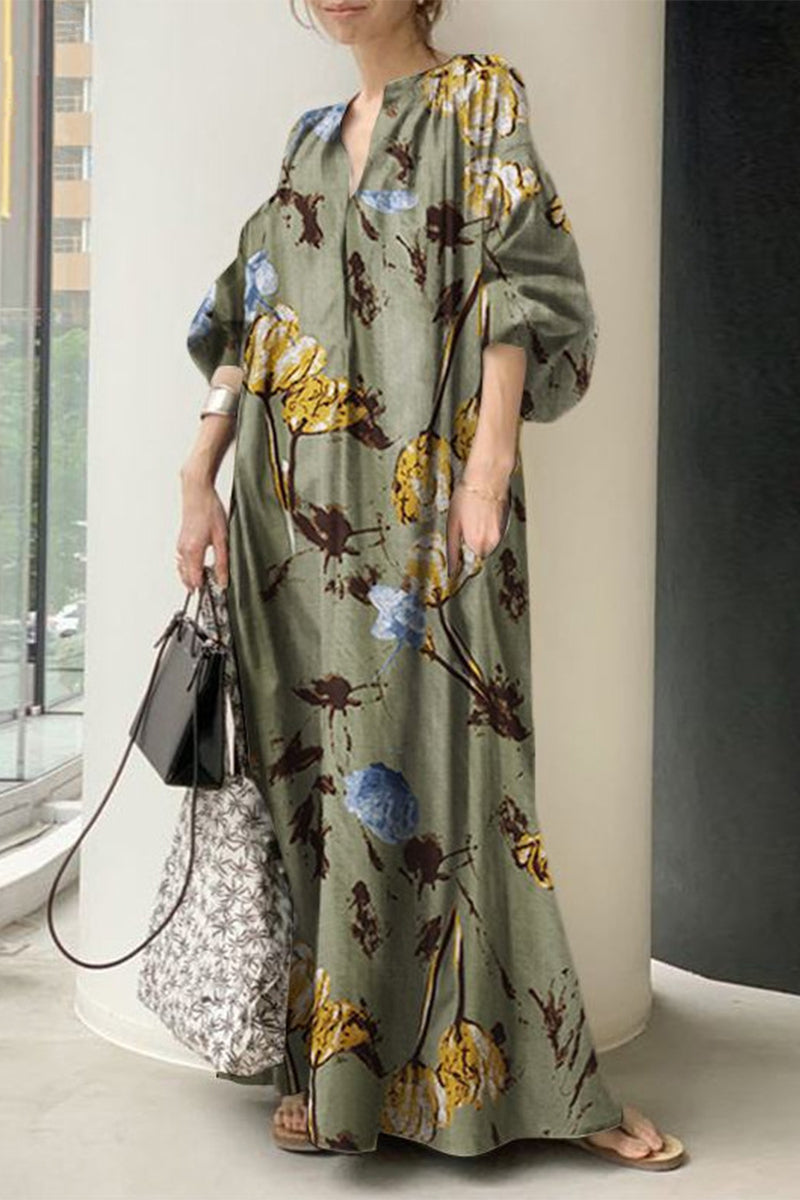 Robe imprimée casual style collège, col en V, patchwork.