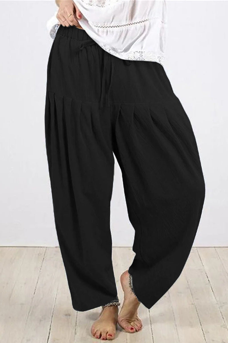 Casual Solid Frenulum Fold Loose High Waist Harlan Solid Color Bottoms(10 Colors)