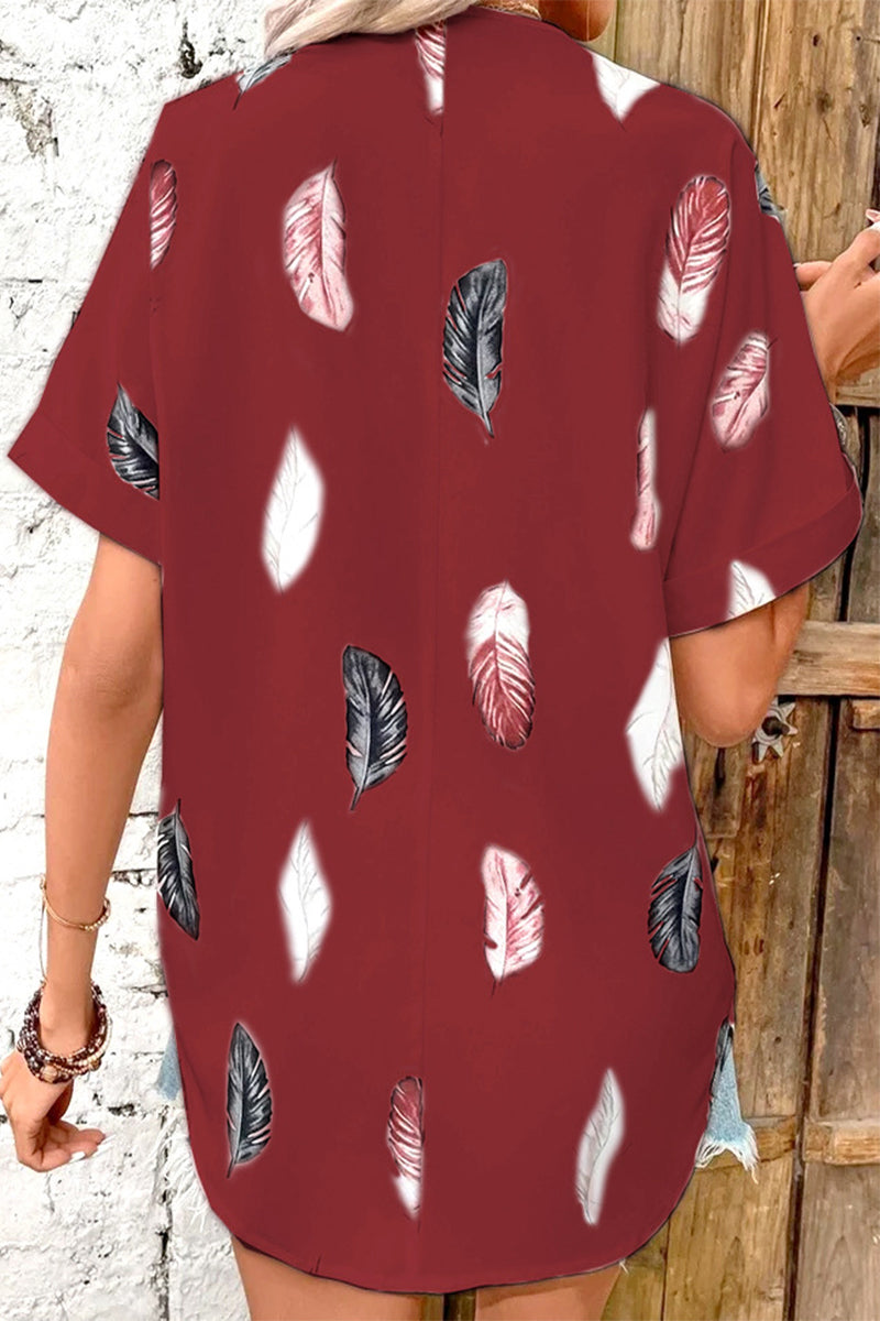 Hauts décontractés à imprimé et col rabattu, en patchwork