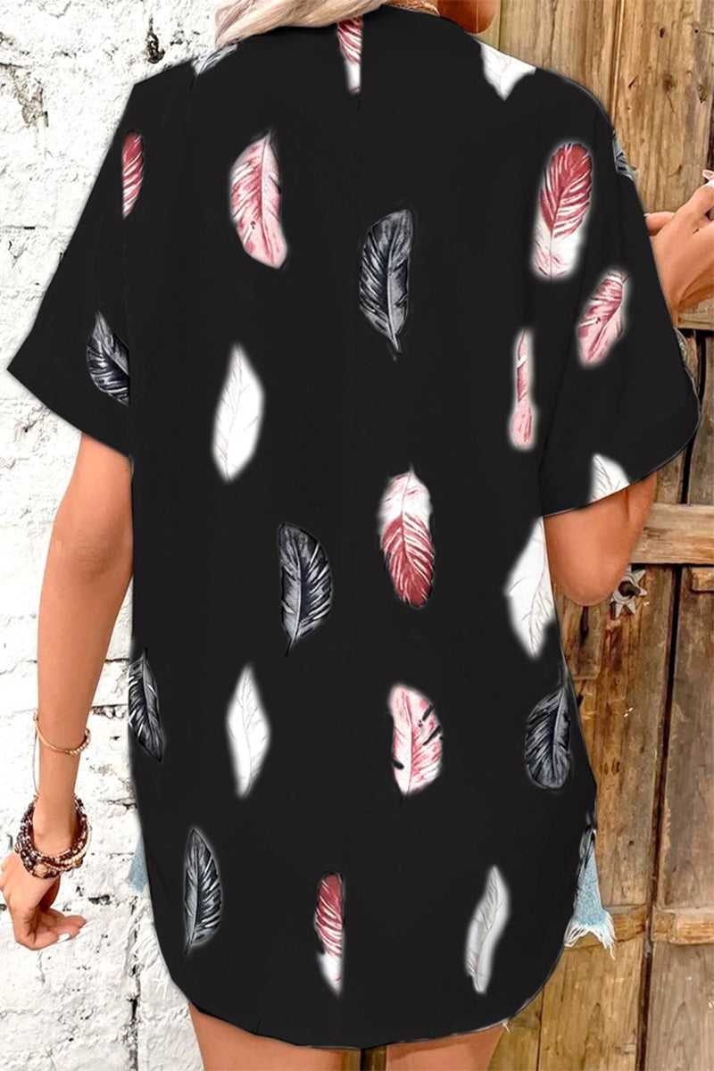 Hauts décontractés à imprimé et col rabattu, en patchwork