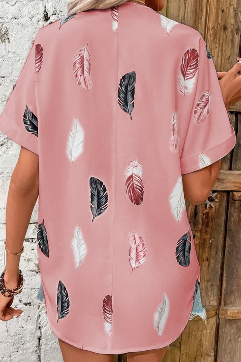 Hauts décontractés à imprimé et col rabattu, en patchwork