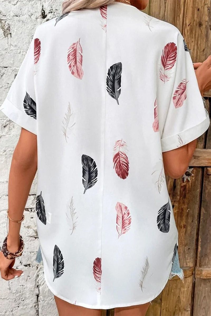 Hauts décontractés à imprimé et col rabattu, en patchwork