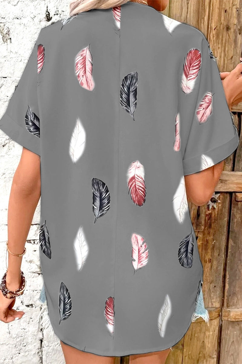 Hauts décontractés à imprimé et col rabattu, en patchwork