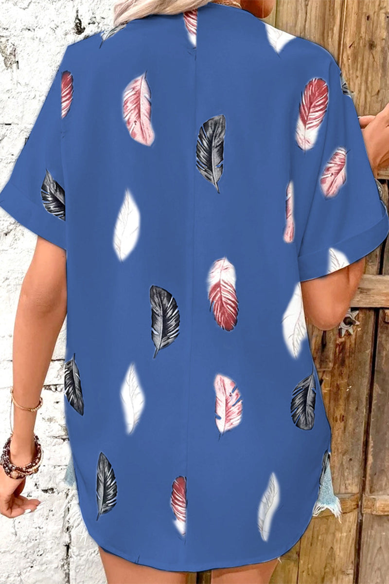 Hauts décontractés à imprimé et col rabattu, en patchwork