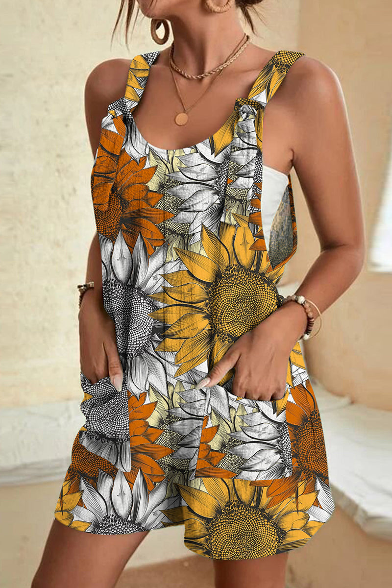 Combinaisons amples décontractées à imprimé, poches et col en U (10 couleurs)