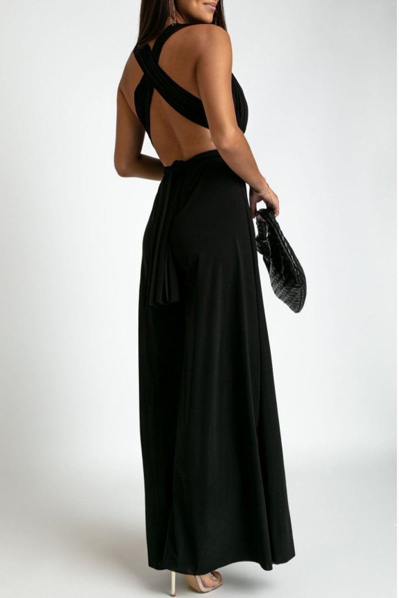 Combinaisons décontractées et élégantes, dos nu, bretelles croisées, décolleté en V (4 couleurs)