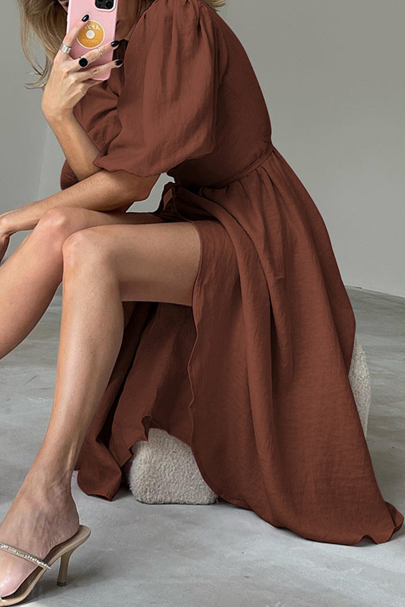 Robes Sexy Simples et Unies à Décolleté en V et Taille Ceinturée