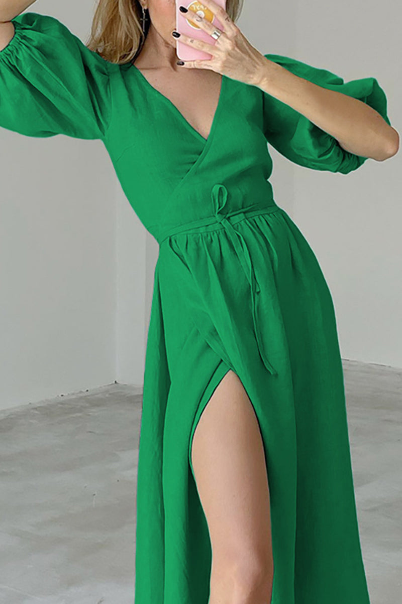 Robes Sexy Simples et Unies à Décolleté en V et Taille Ceinturée