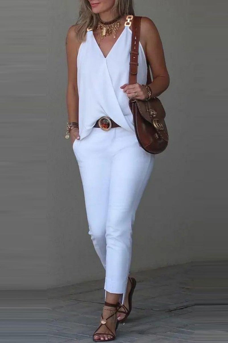 Hauts décontractés à motifs et empiècements, col en V (9 couleurs)