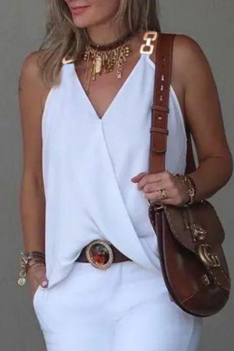 Hauts décontractés à motifs et empiècements, col en V (9 couleurs)