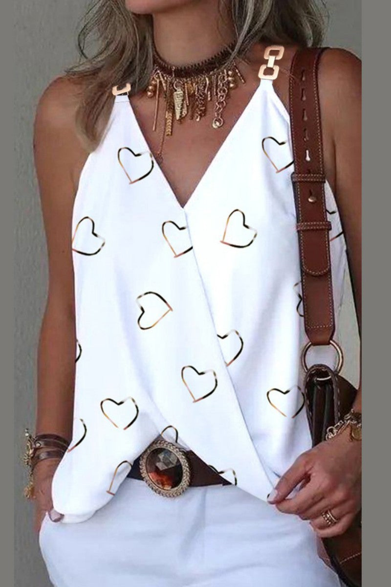 Hauts décontractés à motifs et empiècements, col en V (9 couleurs)