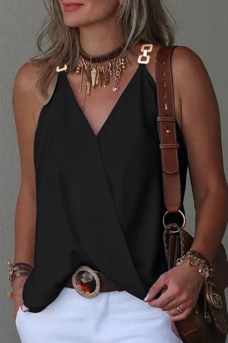 Hauts décontractés à motifs et empiècements, col en V (9 couleurs)