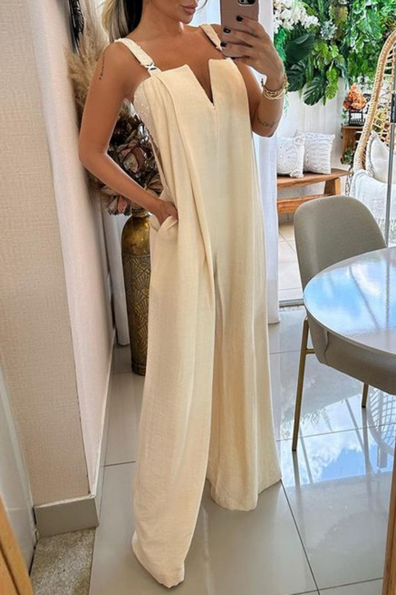 Combinaisons décontractées, dos nu, col en V, taille standard.