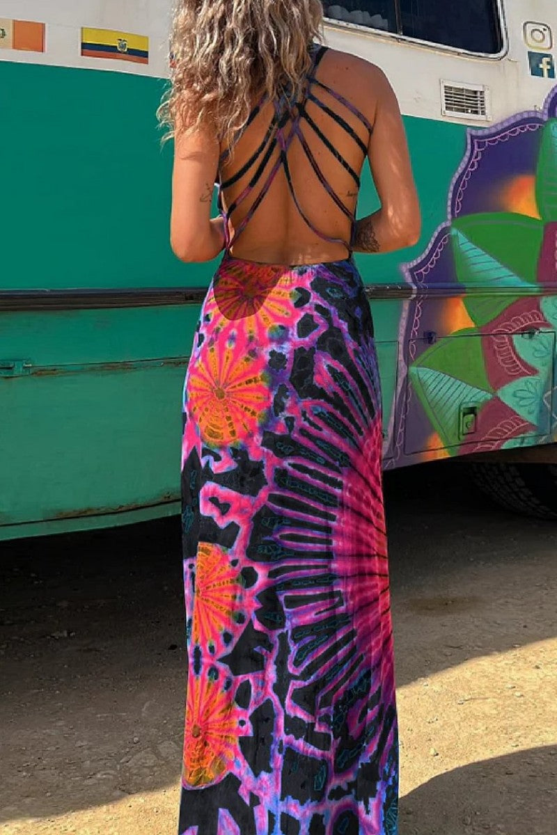 Robe gilet décontractée imprimée, dos nu, col en U (3 couleurs)