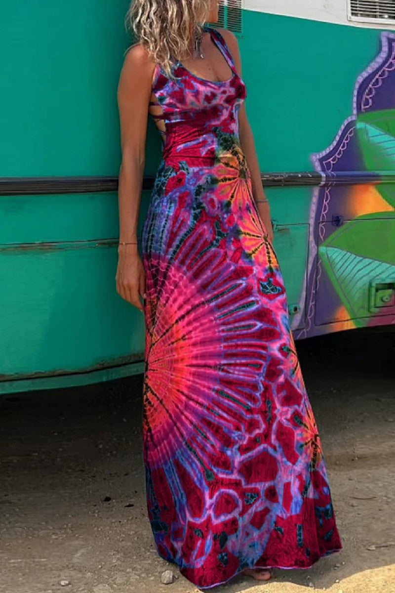 Robe gilet décontractée imprimée, dos nu, col en U (3 couleurs)