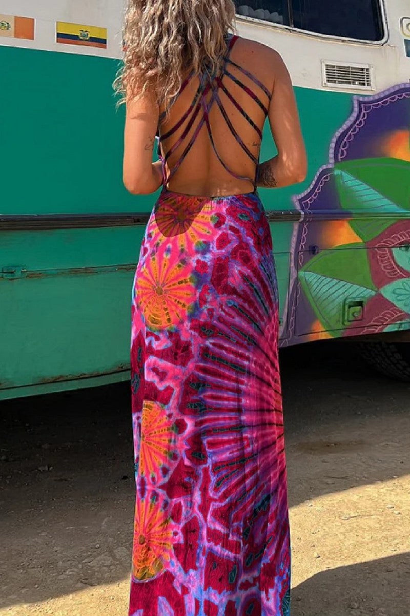 Robe gilet décontractée imprimée, dos nu, col en U (3 couleurs)