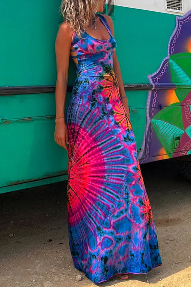 Robe gilet décontractée imprimée, dos nu, col en U (3 couleurs)