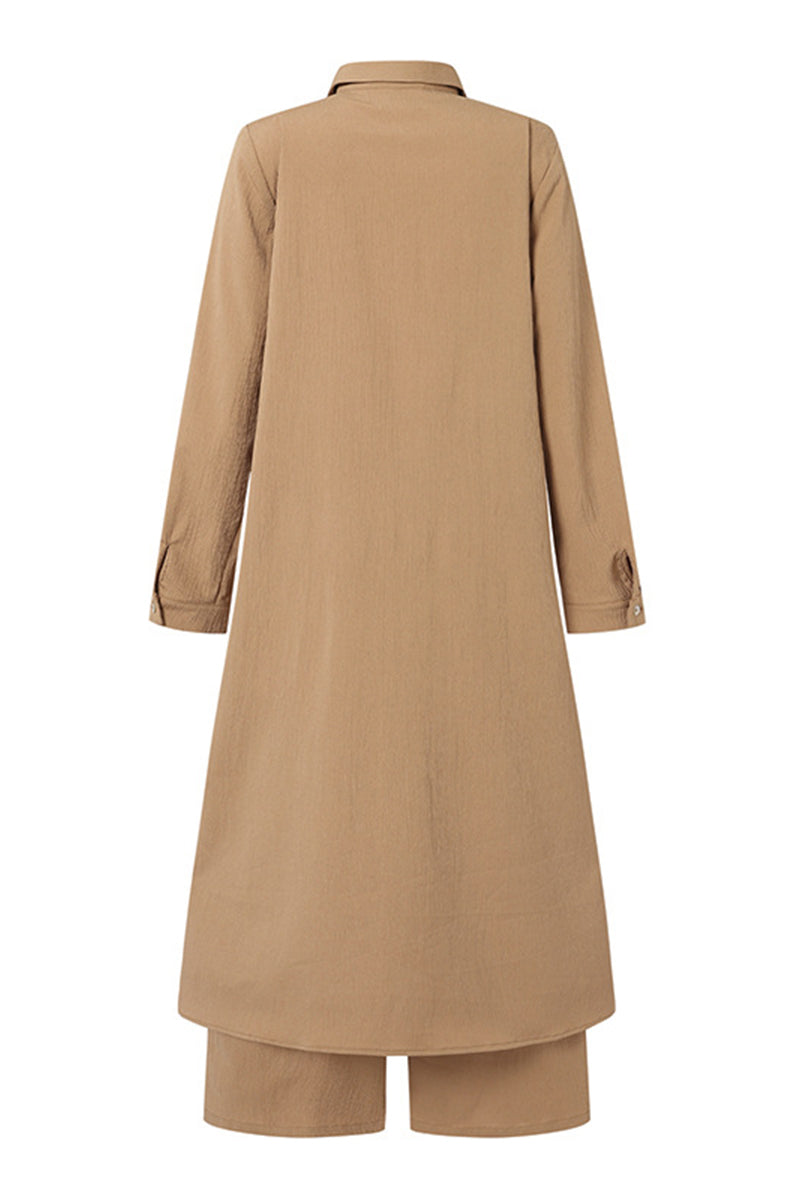 Casual Solid Buttons Turndown Collar Long Sleeve Two Pieces(3 Colors)