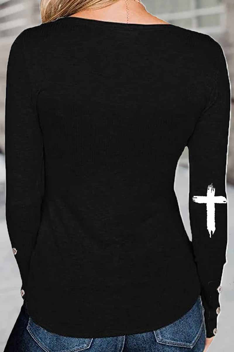 Street Print Letter O Neck Tops(3 Colors)