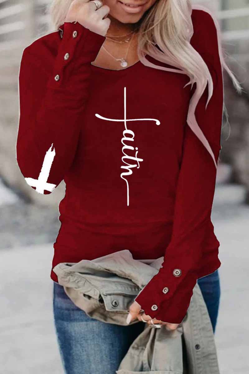 Street Print Letter O Neck Tops(3 Colors)