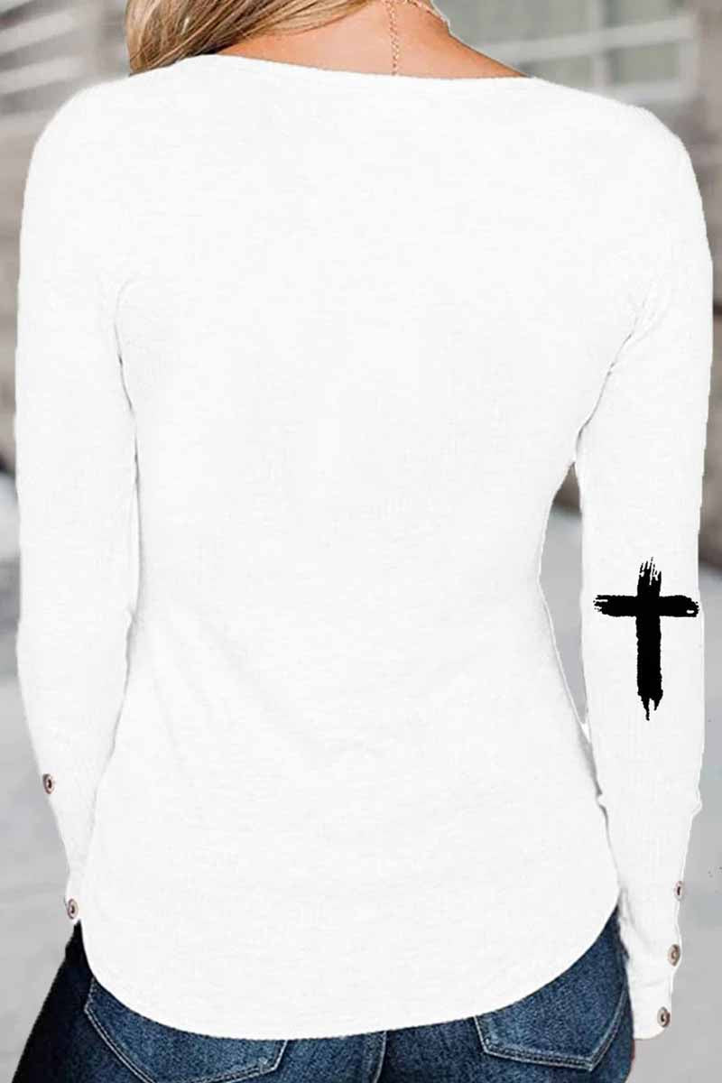 Street Print Letter O Neck Tops(3 Colors)