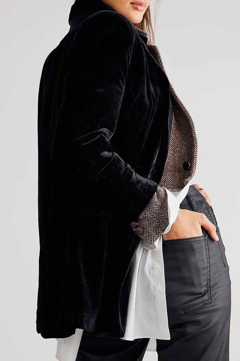 Vêtements d'extérieur élégants, unis et patchwork, avec col montant.