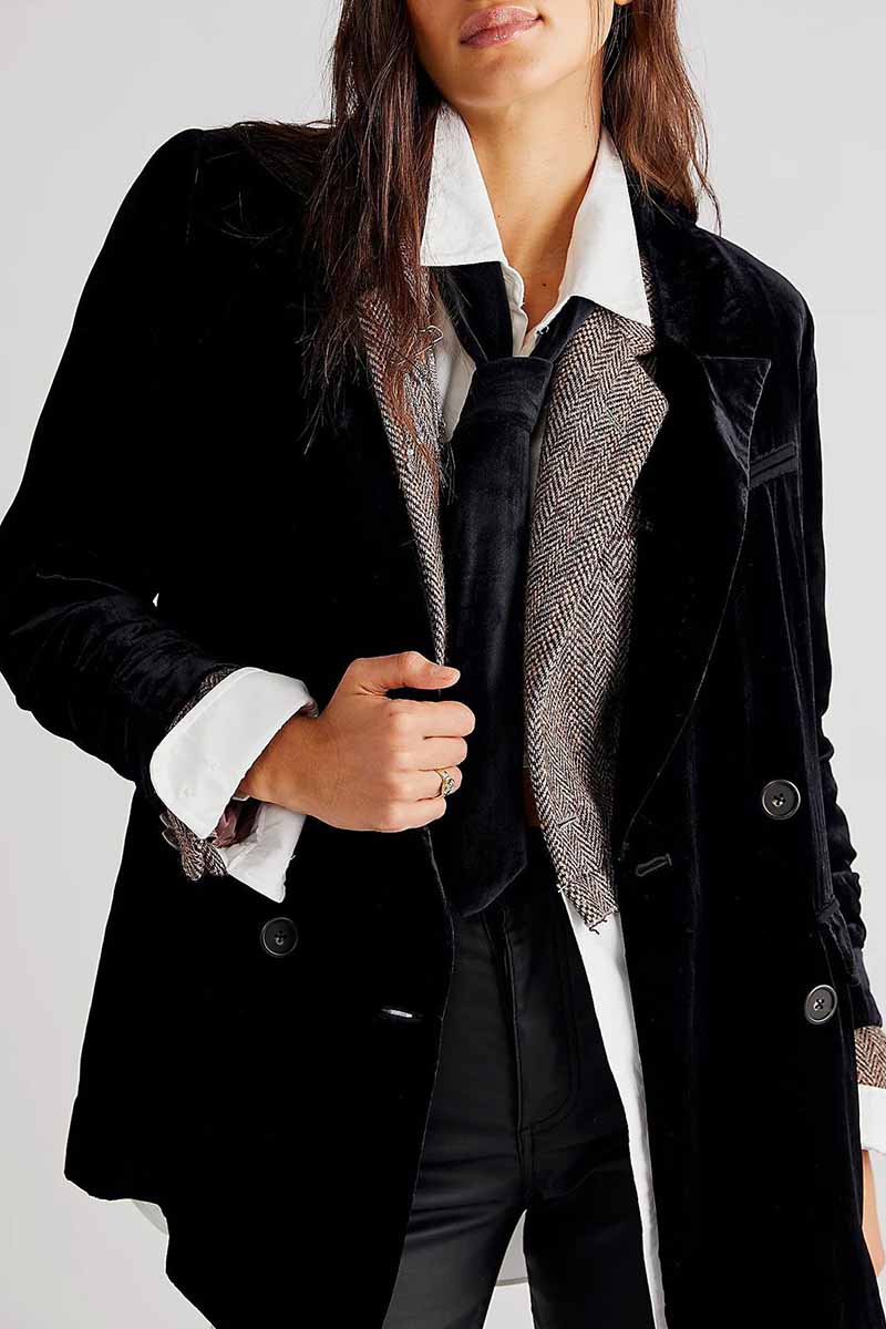 Vêtements d'extérieur élégants, unis et patchwork, avec col montant.