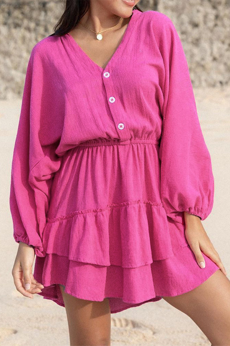 Robes A-line simples, boutonnées, avec col en V.