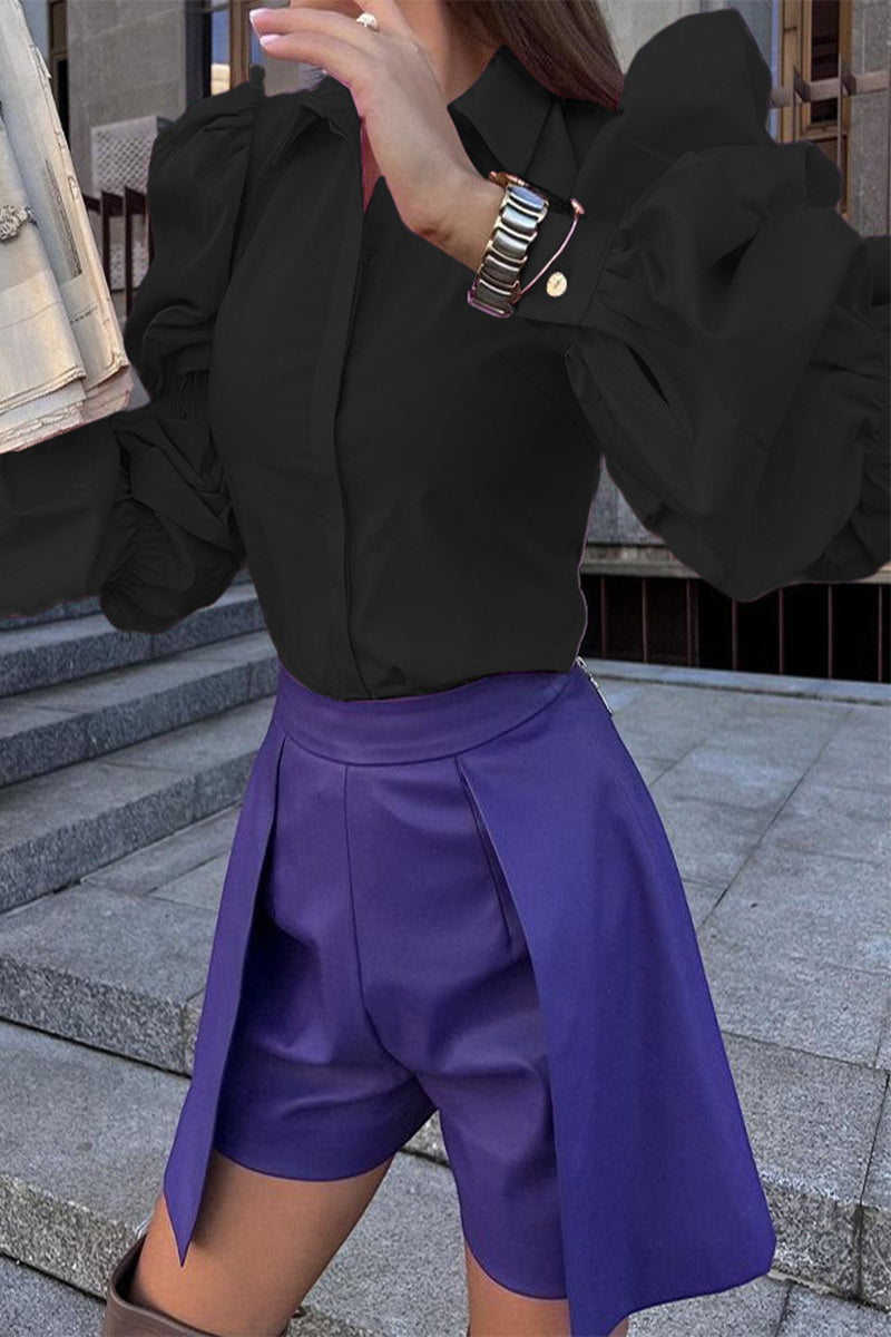 Work British Style Solid Turndown Collar Blouses(3 Colors)