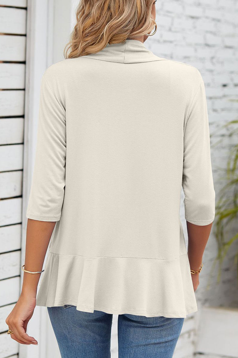 Vêtements d'extérieur à col en V et à volants, unis, pour tous les jours.