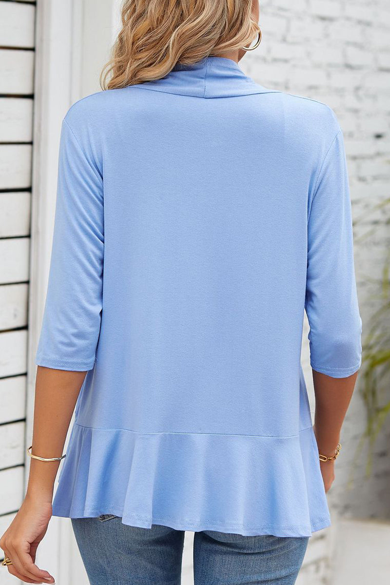 Vêtements d'extérieur à col en V et à volants, unis, pour tous les jours.