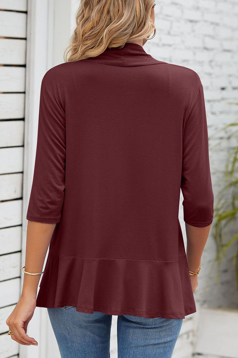 Vêtements d'extérieur à col en V et à volants, unis, pour tous les jours.