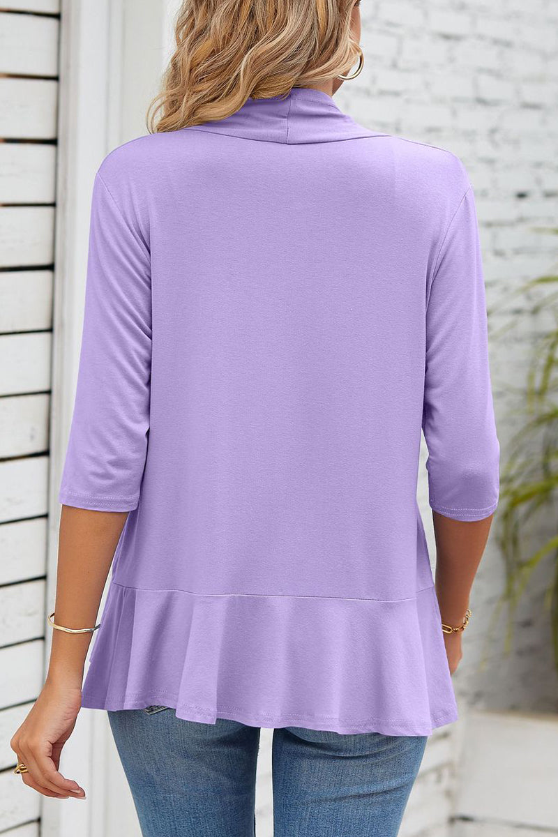 Vêtements d'extérieur à col en V et à volants, unis, pour tous les jours.