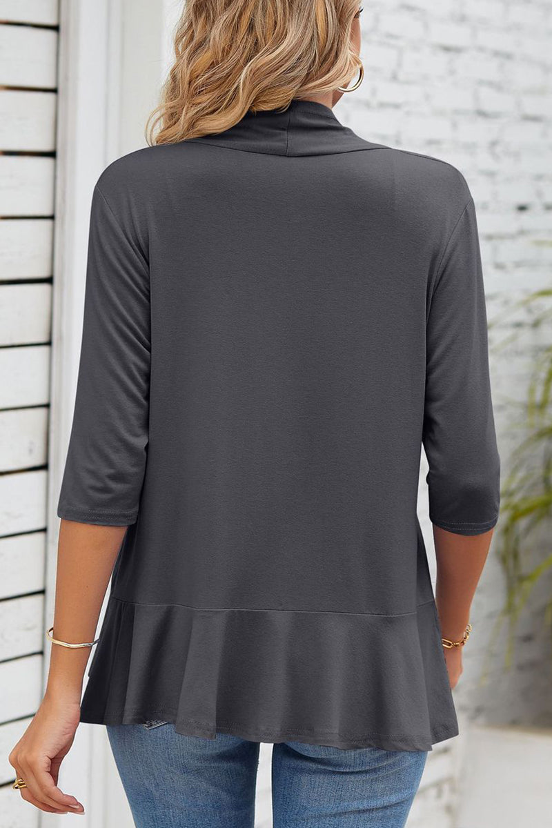 Vêtements d'extérieur à col en V et à volants, unis, pour tous les jours.