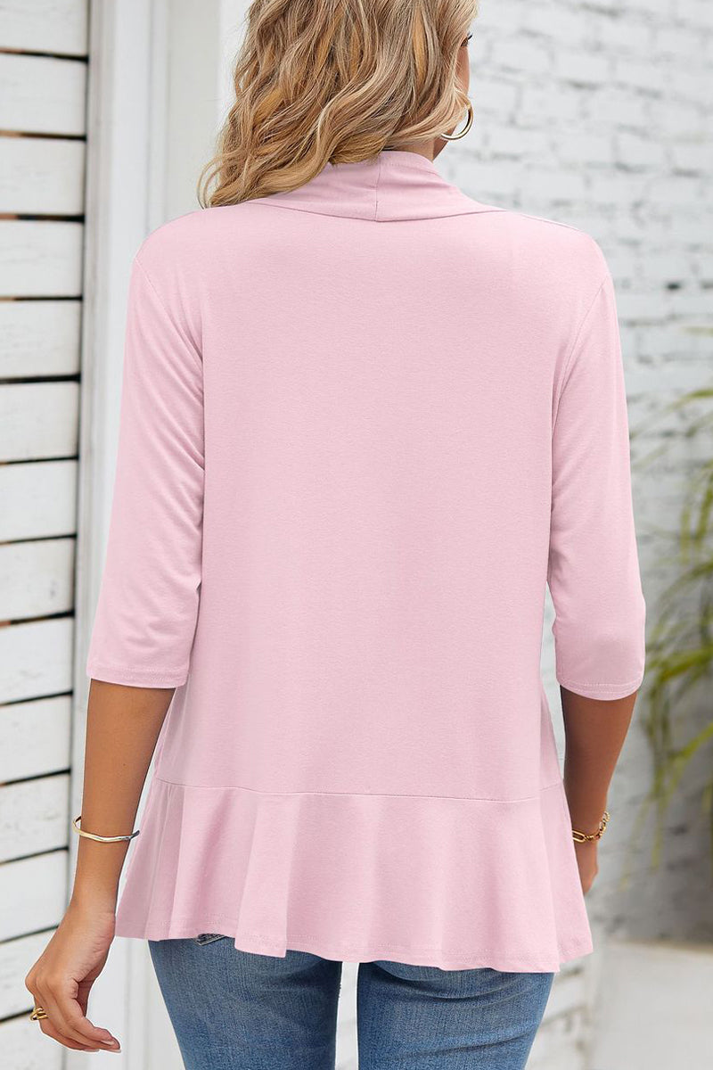 Vêtements d'extérieur à col en V et à volants, unis, pour tous les jours.