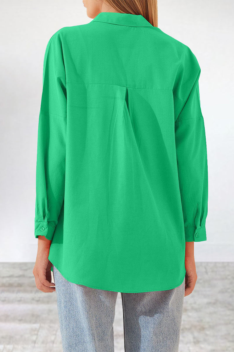 Casual Simplicity Solid Buttons Turndown Collar Tops
