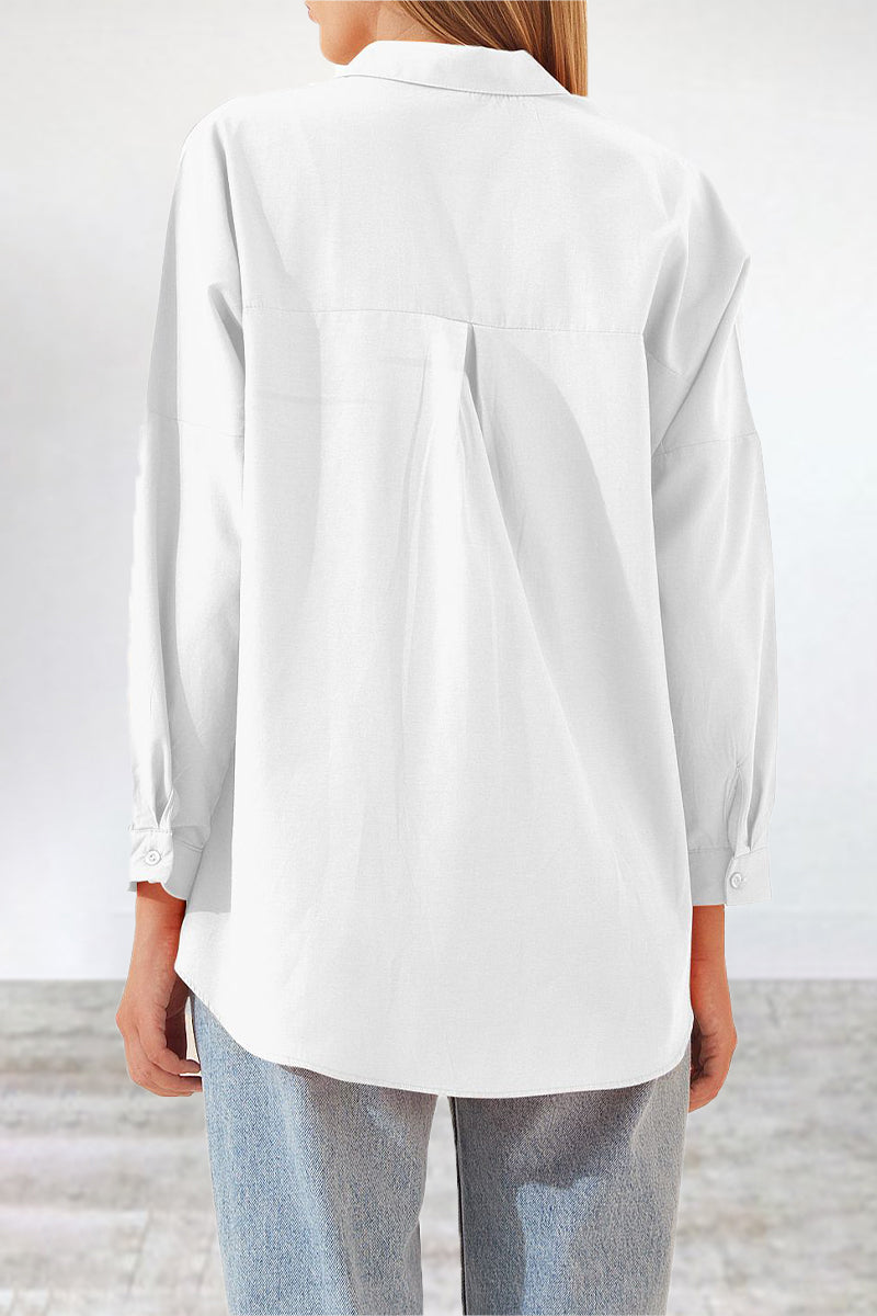 Casual Simplicity Solid Buttons Turndown Collar Tops