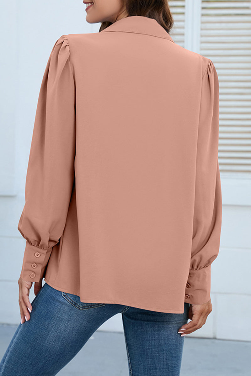 Casual Solid Buttons Shirt Collar Blouses(8 Colors)