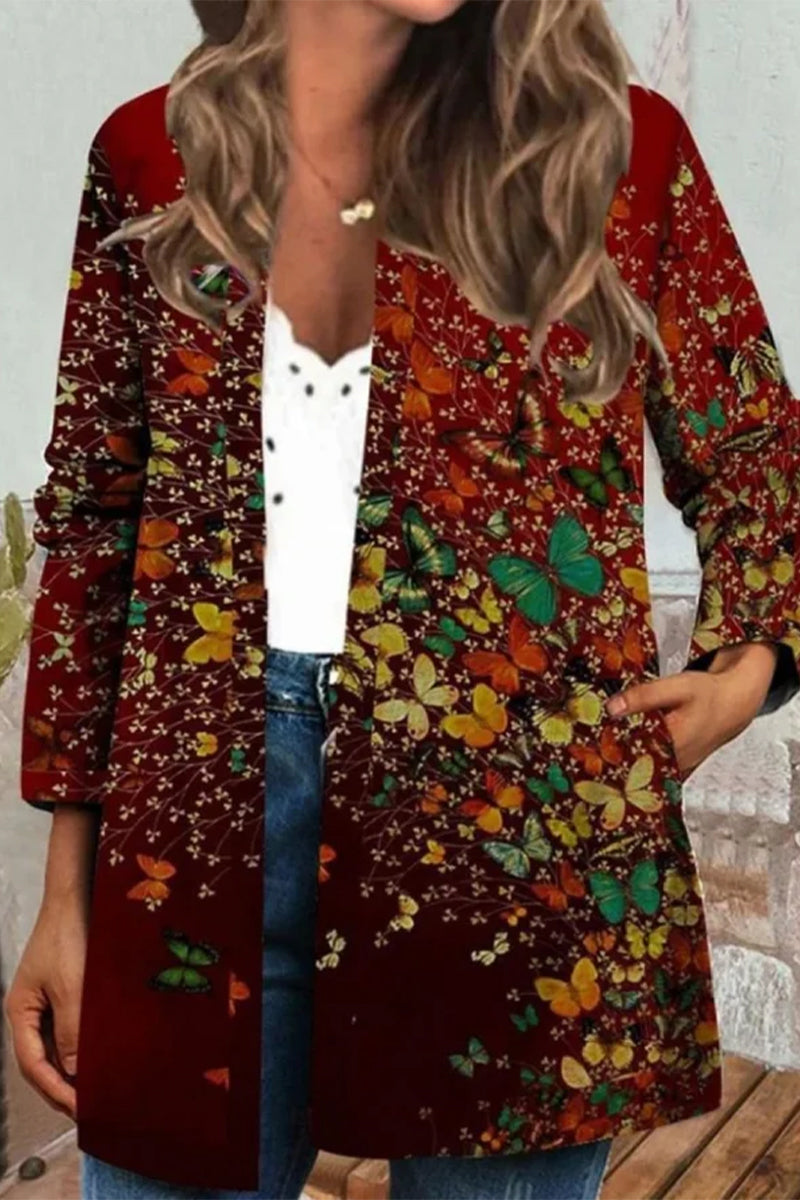 Vêtements d'extérieur décontractés à col rond avec poches et imprimé.