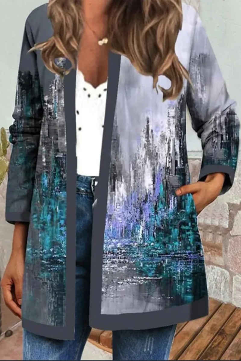 Vêtements d'extérieur décontractés à col rond avec poches et imprimé.