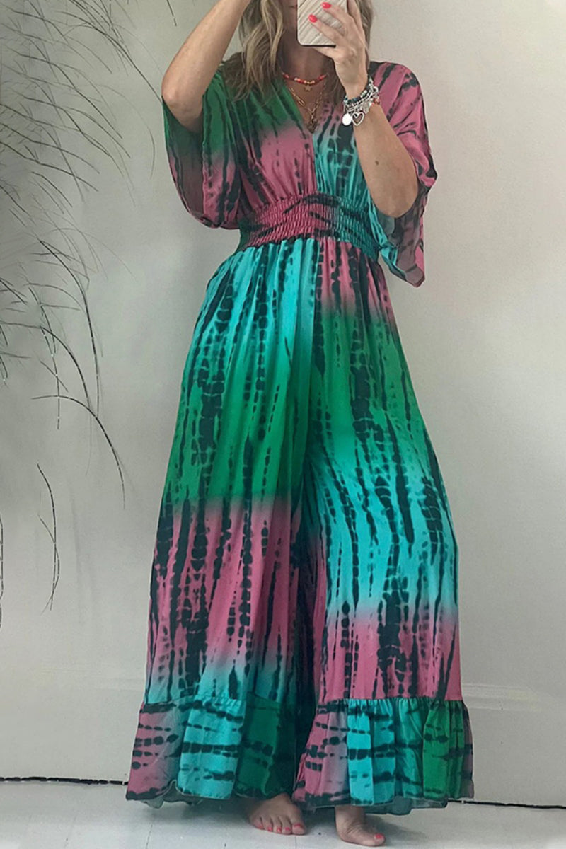 Combinaisons décontractées à imprimé, col en V, poches et coupe ample.