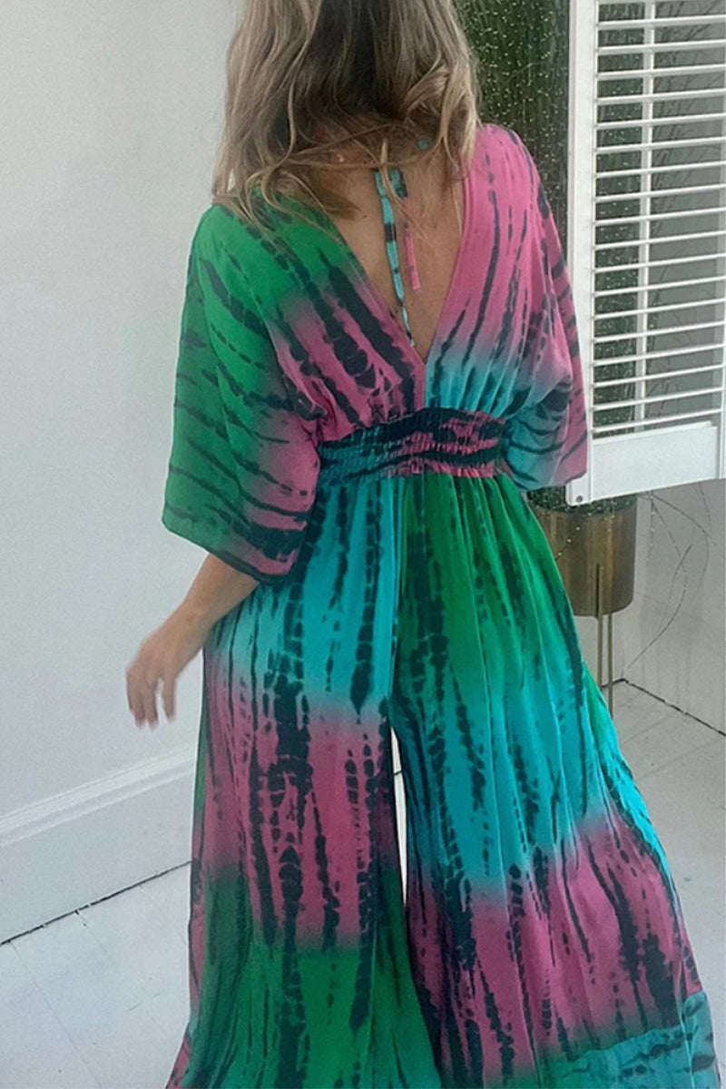 Combinaisons décontractées à imprimé, col en V, poches et coupe ample.