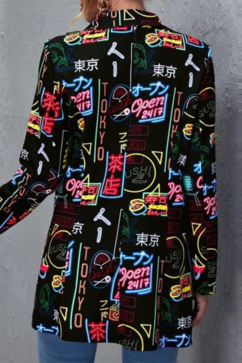 Vêtements d'extérieur décontractés à imprimé et en patchwork avec col montant.