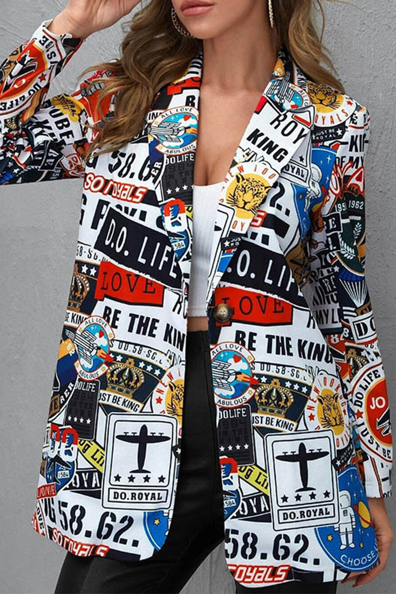 Vêtements d'extérieur décontractés à imprimé et en patchwork avec col montant.