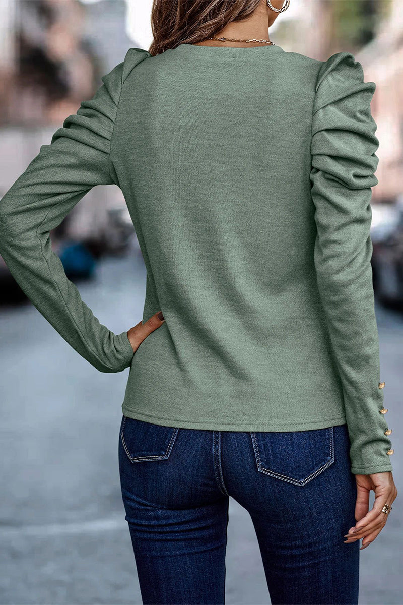 Casual Solid Fold O Neck Tops